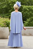 Lavender Ruched Long Shawl Scoop Neck Mother of the Bride Dress