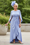 Lavender Ruched Long Shawl Scoop Neck Mother of the Bride Dress