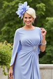 Lavender Ruched Long Shawl Scoop Neck Mother of the Bride Dress