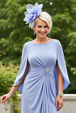 Lavender Ruched Long Shawl Scoop Neck Mother of the Bride Dress