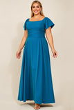 Peacock Satin Plus Size Long Mother of the Bride Dress with Sleeves