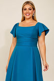 Peacock Satin Plus Size Long Mother of the Bride Dress with Sleeves