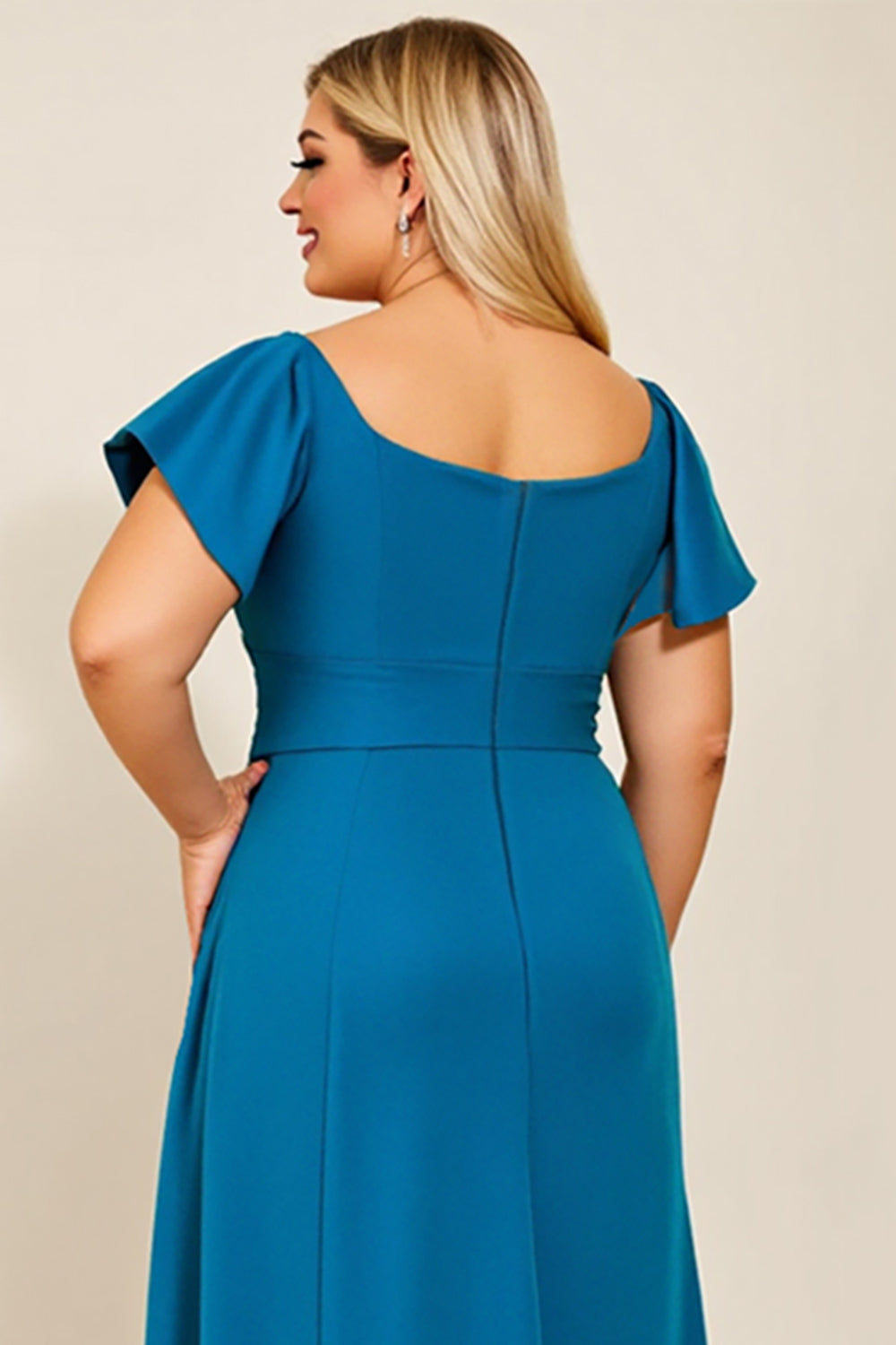Peacock Satin Plus Size Long Mother of the Bride Dress with Sleeves