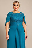 Peacock Chiffon Plus Size Long Mother of the Bride Dress with Appliques