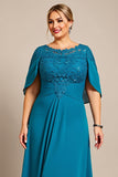 Peacock Chiffon Plus Size Long Mother of the Bride Dress with Appliques