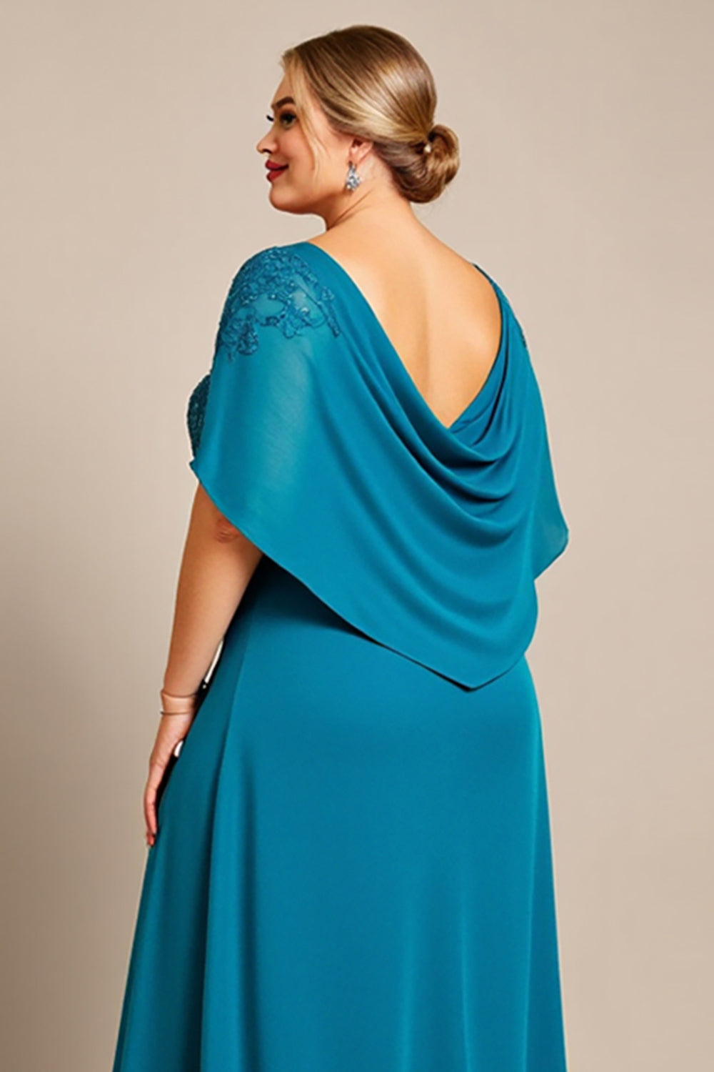 Peacock Chiffon Plus Size Long Mother of the Bride Dress with Appliques