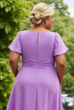 Lilac Plus Size A Line Midi Mother of the Bride Dress with Short Sleeves