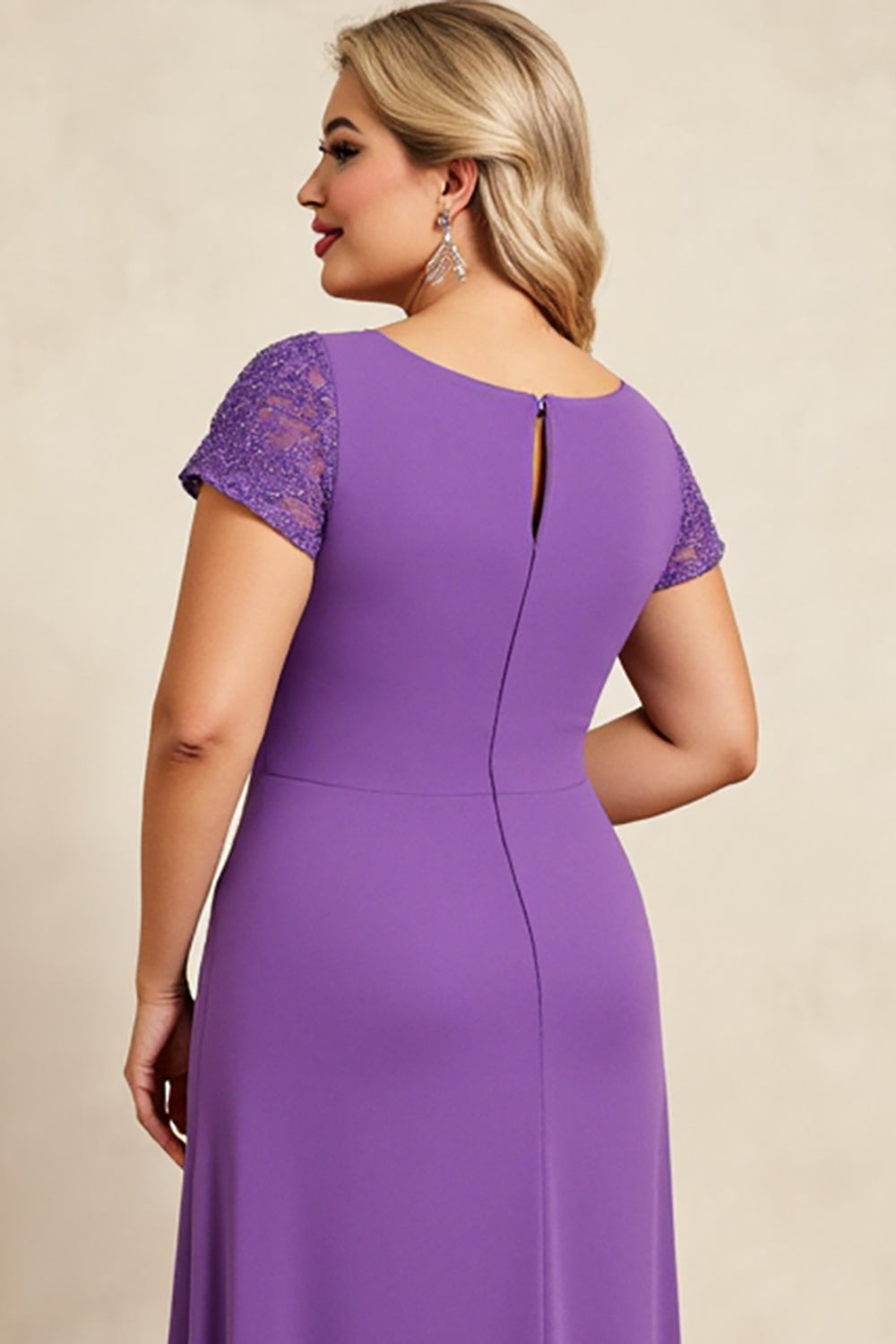 Purple V Neck Long Mother of the Bride Dress with Cap Sleeves