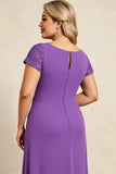 Purple V Neck Long Mother of the Bride Dress with Cap Sleeves