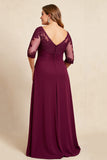 Burgundy Plus Size Appliqued Long Chiffon Mother of the Bride Dress