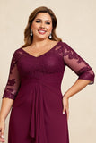 Burgundy Plus Size Appliqued Long Chiffon Mother of the Bride Dress
