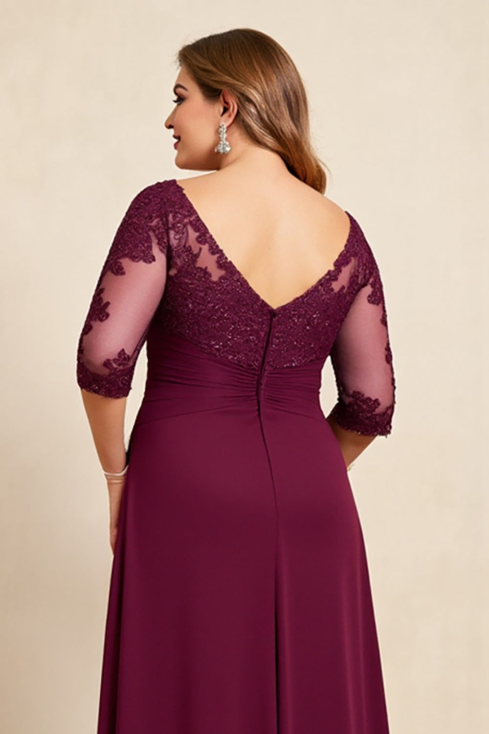 Burgundy Plus Size Appliqued Long Chiffon Mother of the Bride Dress