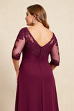 Burgundy Plus Size Appliqued Long Chiffon Mother of the Bride Dress