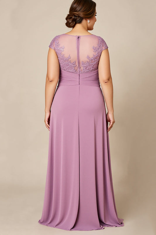 Dusty Rose Plus Size A Line Mother of the Bride Dress with Cap Sleeves