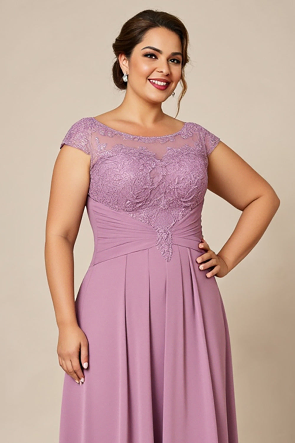 Dusty Rose Plus Size A Line Mother of the Bride Dress with Cap Sleeves