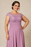 Dusty Rose Plus Size A Line Mother of the Bride Dress with Cap Sleeves