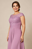 Dusty Rose Plus Size A Line Mother of the Bride Dress with Cap Sleeves