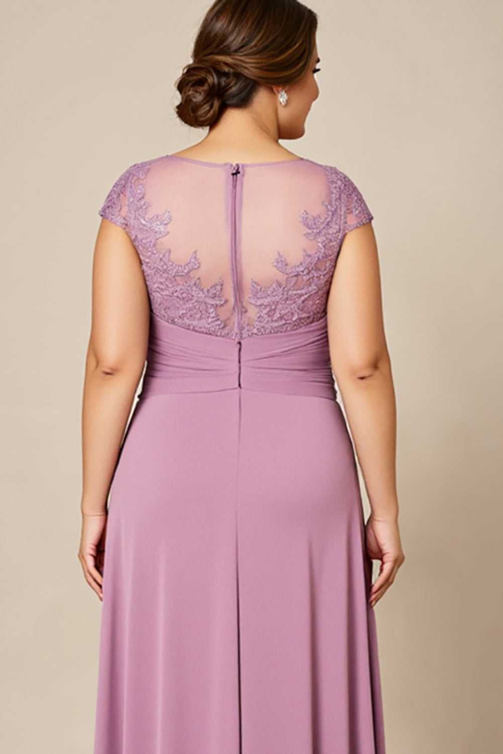 Dusty Rose Plus Size A Line Mother of the Bride Dress with Cap Sleeves