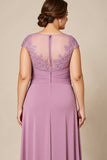 Dusty Rose Plus Size A Line Mother of the Bride Dress with Cap Sleeves