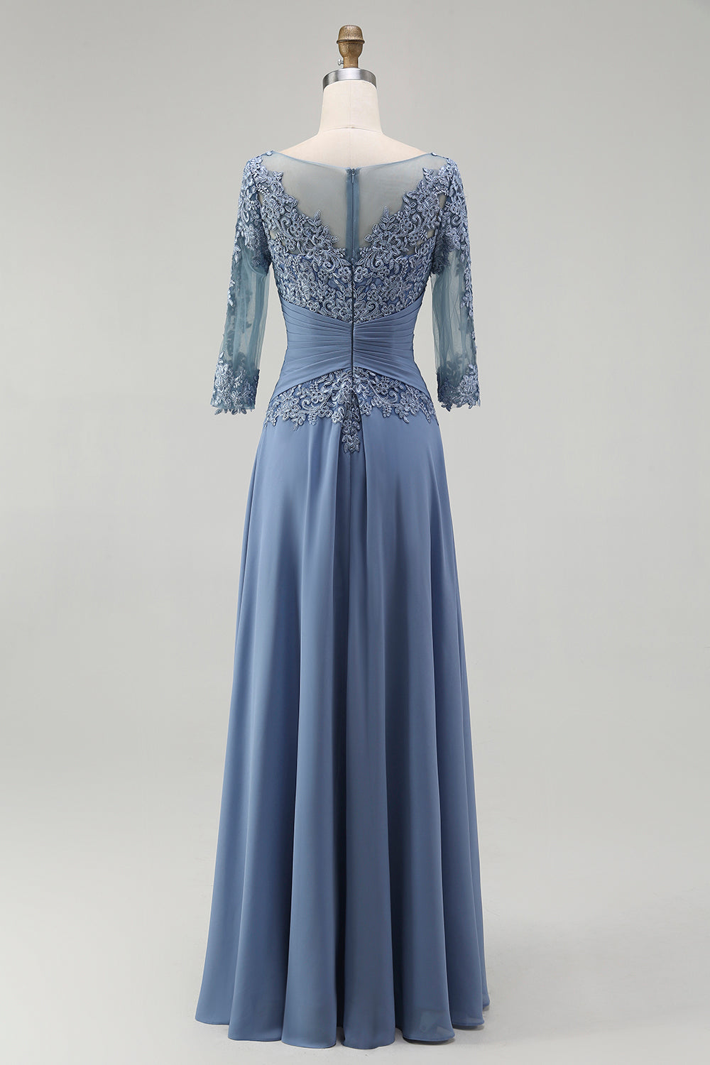 Zapakasa Women Dusty Blue Plus Size Illusion Neck Mother of the Bride Dress Half Sleeves A Line Long Wedding Guest Dress with Appliques Zapakasa Women Dusty Blue Plus Size Illusion Neck Mother of the Bride Dress Half Sleeves A Line Long Wedding Guest Dress with Appliques