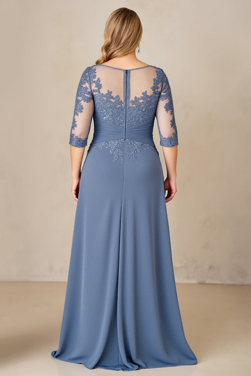 Zapakasa Women Dusty Blue Plus Size Illusion Neck A Line Mother of the Bride Dress with Half Sleeves Long Wedding Guest Dress with Appliques Zapakasa Women Dusty Blue Plus Size Illusion Neck A Line Mother of the Bride Dress with Half Sleeves Long Wedding Guest Dress with Appliques