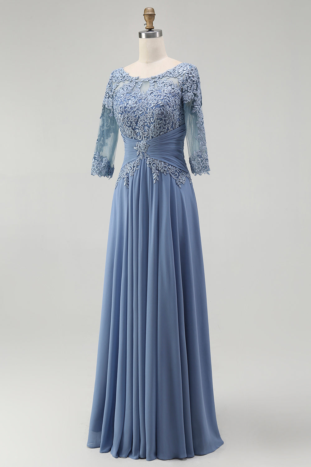 Zapakasa Women Dusty Blue Plus Size Illusion Neck Mother of the Bride Dress Half Sleeves A Line Long Wedding Guest Dress with Appliques Zapakasa Women Dusty Blue Plus Size Illusion Neck Mother of the Bride Dress Half Sleeves A Line Long Wedding Guest Dress with Appliques