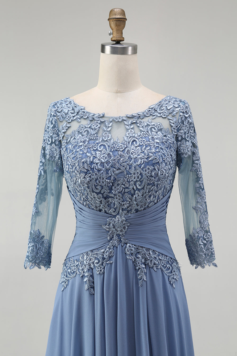 Zapakasa Women Dusty Blue Plus Size Illusion Neck Mother of the Bride Dress Half Sleeves A Line Long Wedding Guest Dress with Appliques Zapakasa Women Dusty Blue Plus Size Illusion Neck Mother of the Bride Dress Half Sleeves A Line Long Wedding Guest Dress with Appliques