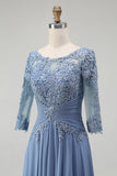 Dusty Blue Illusion Neck Plus Size Long Mother of the Bride Dress