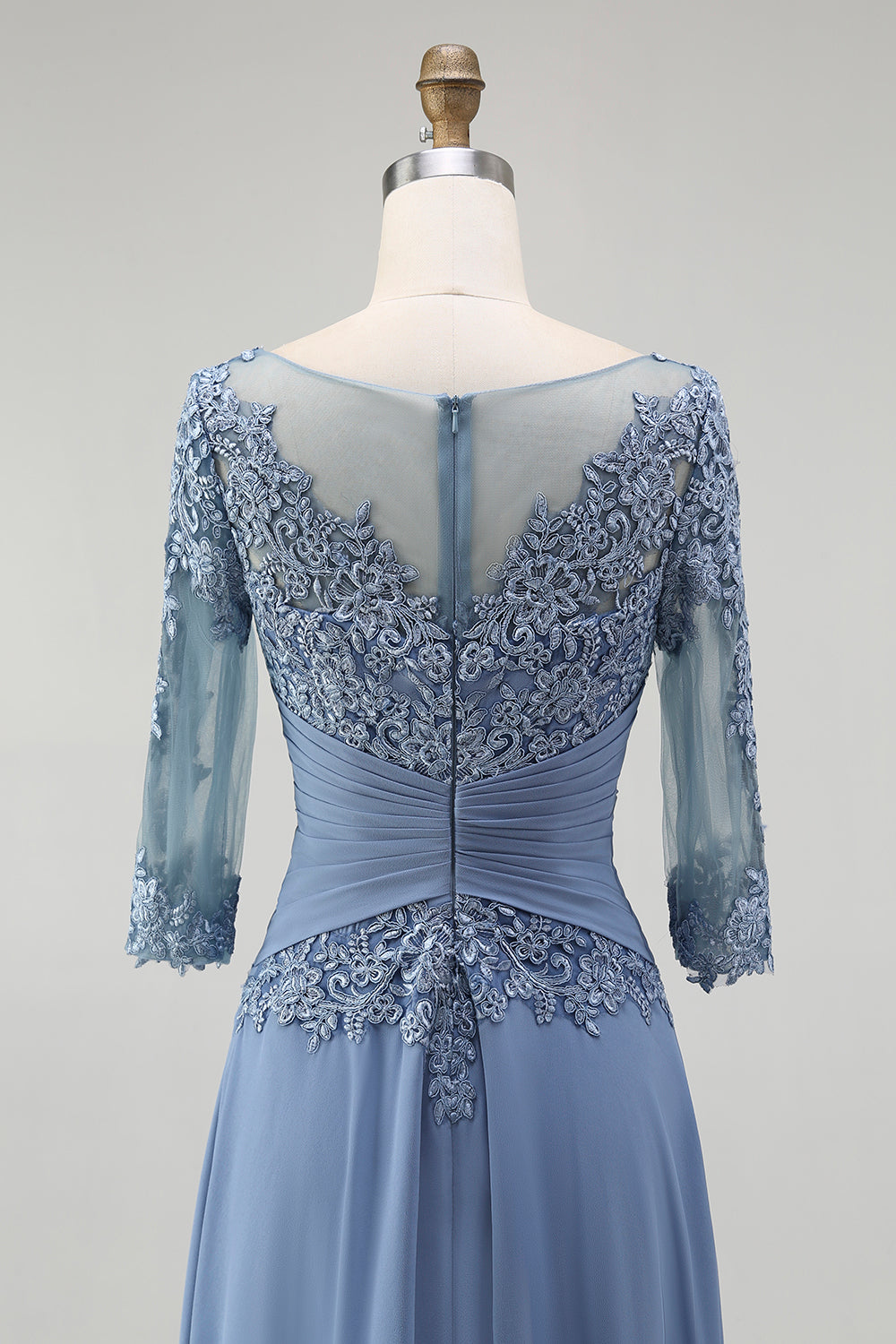 Zapakasa Women Dusty Blue Plus Size Illusion Neck Mother of the Bride Dress Half Sleeves A Line Long Wedding Guest Dress with Appliques Zapakasa Women Dusty Blue Plus Size Illusion Neck Mother of the Bride Dress Half Sleeves A Line Long Wedding Guest Dress with Appliques