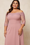 Dusty Rose Sheath Plus Size Long Mother of the Bride Dress with Sleeves