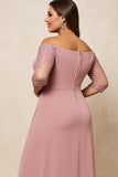 Dusty Rose Sheath Plus Size Long Mother of the Bride Dress with Sleeves