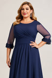 Navy Plus Size A Line Long Chiffon Mother of the Bride Dress with Sleeves