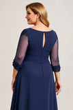Navy Plus Size A Line Long Chiffon Mother of the Bride Dress with Sleeves