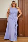 Lavender Sheath Scoop Neck Plus Size Mother of the Bride Dress with Ruffles