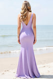 Lilac Maxi V Neck Long Mermaid Bridesmaid Dress with Slit