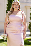 Sheath Candy Pink Spaghetti Straps Long Bridesmaid Dress with Slit