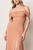 Sunset Off the Shoulder Long Sheath Bridesmaid Dress with Slit