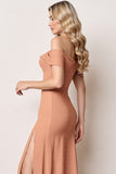 Sunset Off the Shoulder Long Sheath Bridesmaid Dress with Slit