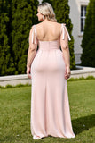 Candy Pink Sheath Backless Long Bridesmaid Dress with Slit