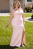 Candy Pink Sheath Backless Long Bridesmaid Dress with Slit