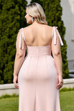 Candy Pink Sheath Backless Long Bridesmaid Dress with Slit