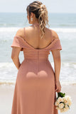 Sunset Sheath Cold Shoulder Long Bridesmaid Dress with Slit