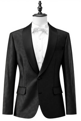 Men's Black One Button Shawl Lapel Jacquard Prom Blazer