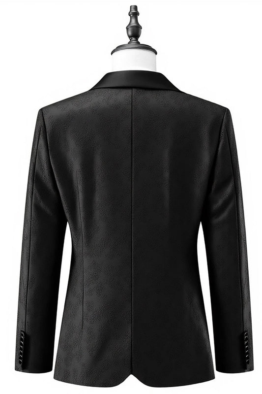 Men's Black One Button Shawl Lapel Jacquard Prom Blazer