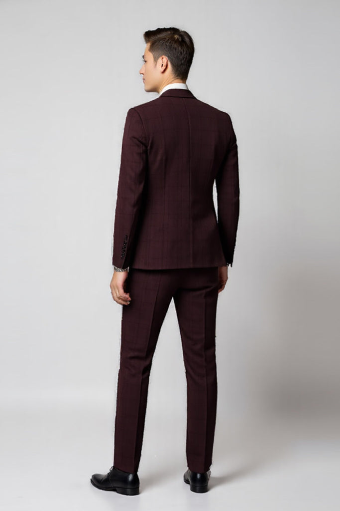 Elegant Burgundy Velvet Suit for Men's Party - One Button Notched Lapel main image 1