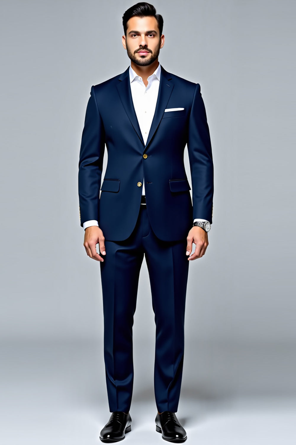 Dark Blue 2-pieces Single Breasted Lapel Slim-fit Men's Suit