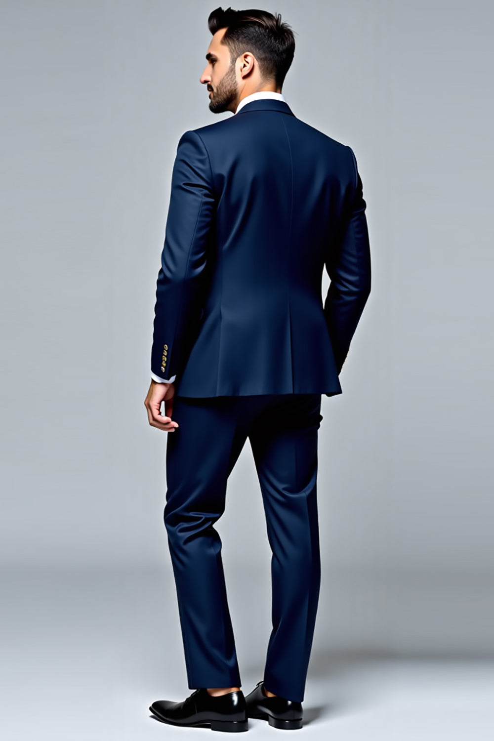 Dark Blue 2-pieces Single Breasted Lapel Slim-fit Men's Suit