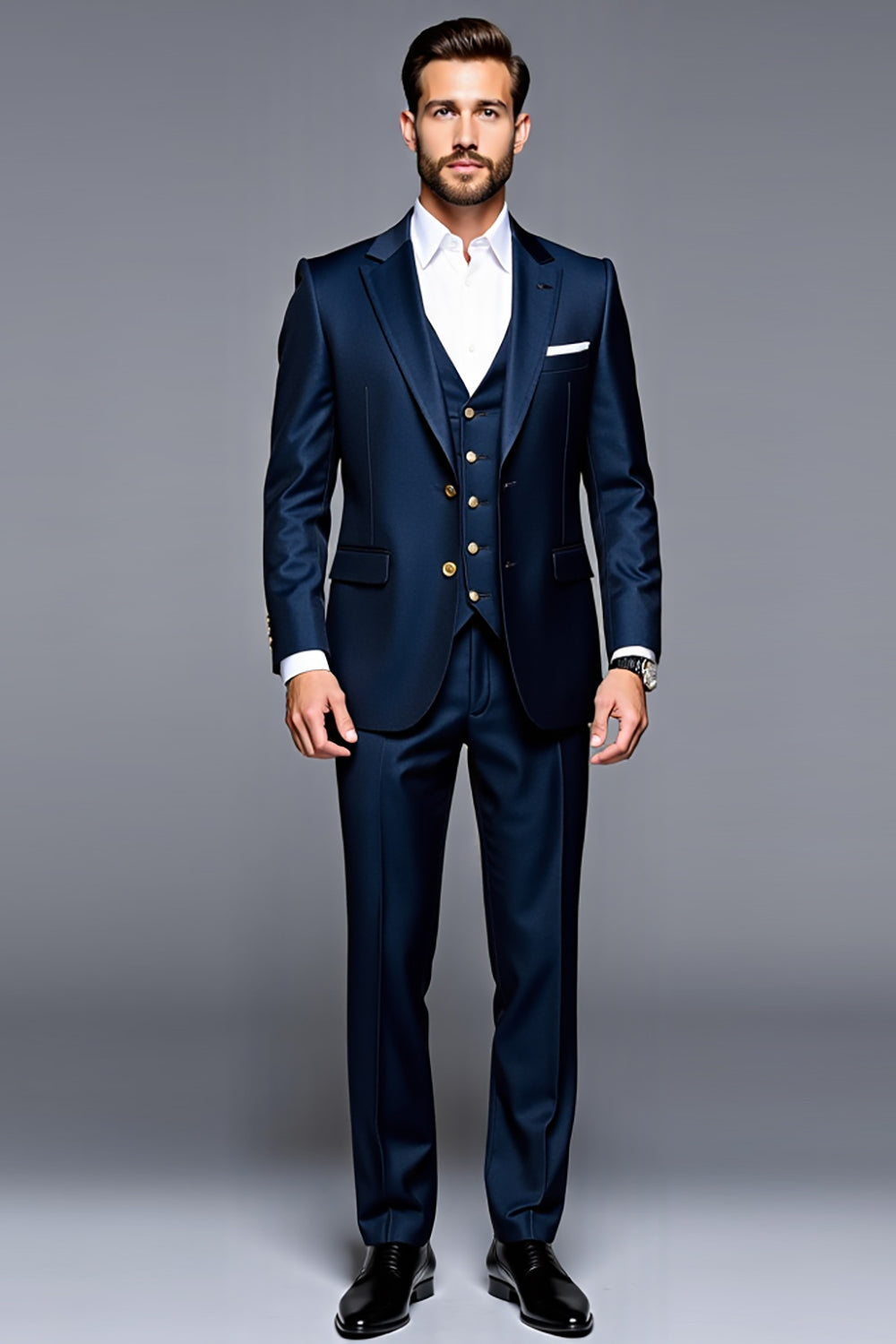 Dark Blue Notched Lapel 3 Pieces Men's Party Suits