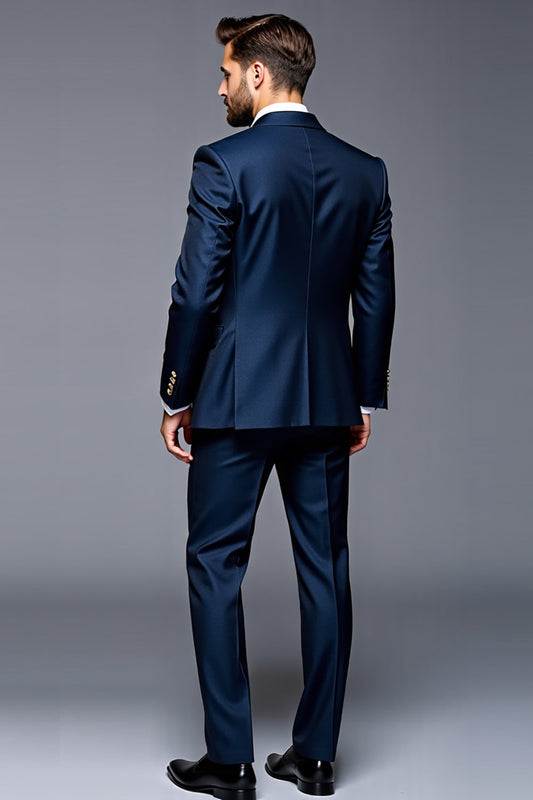 Dark Blue Notched Lapel 3 Pieces Men's Party Suits