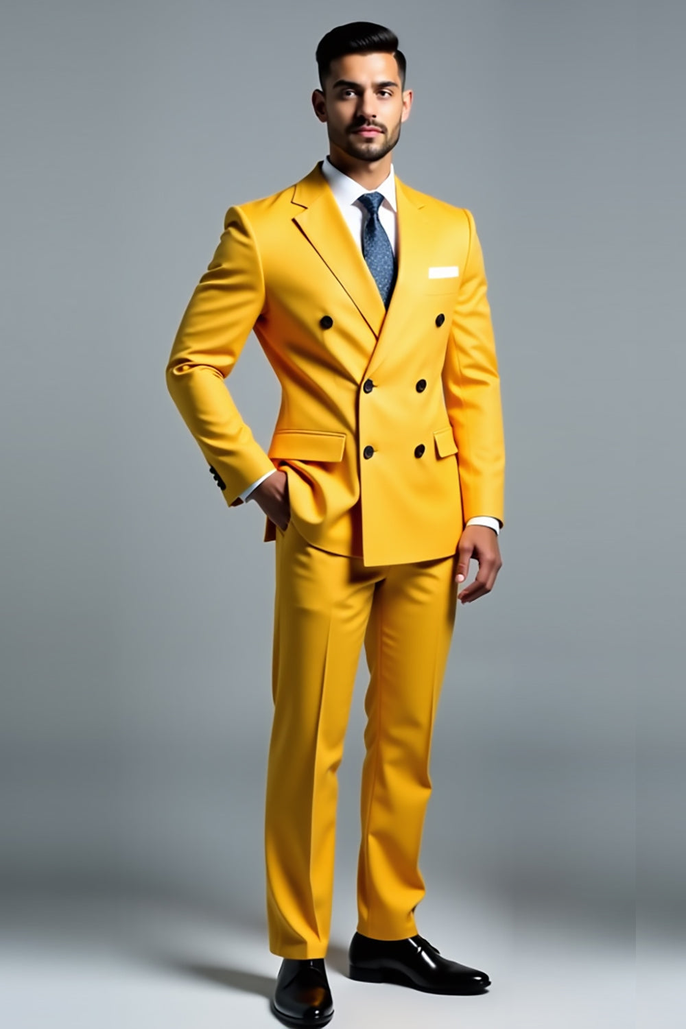 Men's Yellow Double Breasted 2 Pieces Notched lapel Prom Suits